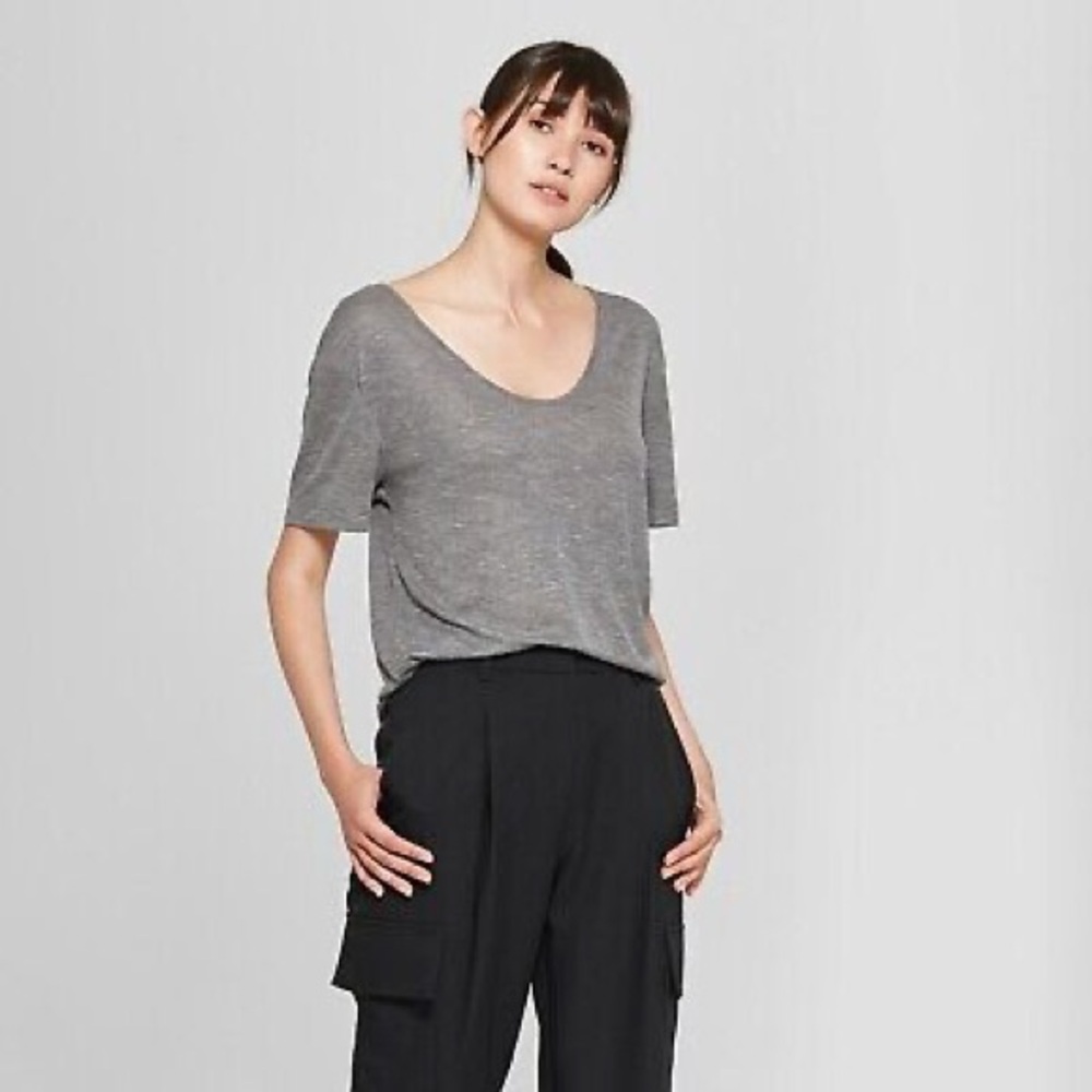 Lightweight Oversized Slub Knit Scoop Neck Tee Sz M